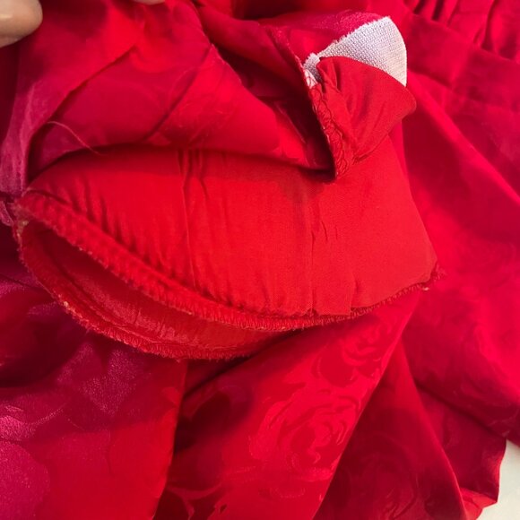 Vtg Maggy London Petites Red Floral Silk Long Sleeve Dress Size 4 Ruffle Hem New - Picture 6 of 8